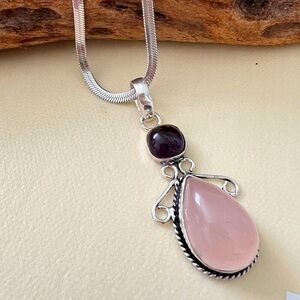 925 Sterling Silver Angel Amethyst Rose Quartz Necklace handmade womens jewelry